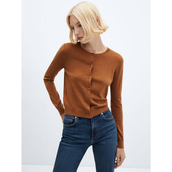 MNG Mango Twinky Wool Blend Knitted Cardigan Caramel Size L Women’s New - Picture 1 of 7